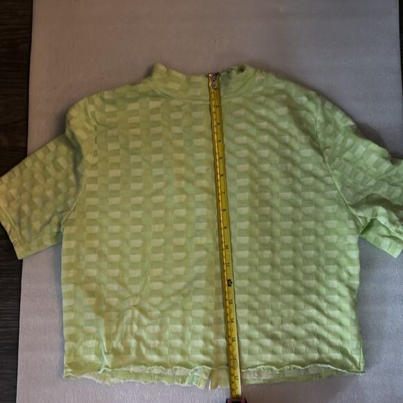 Free People Green Mock Neck Textured Button Closure Back T-Shirt S Casual Boho - Picture 8 of 10